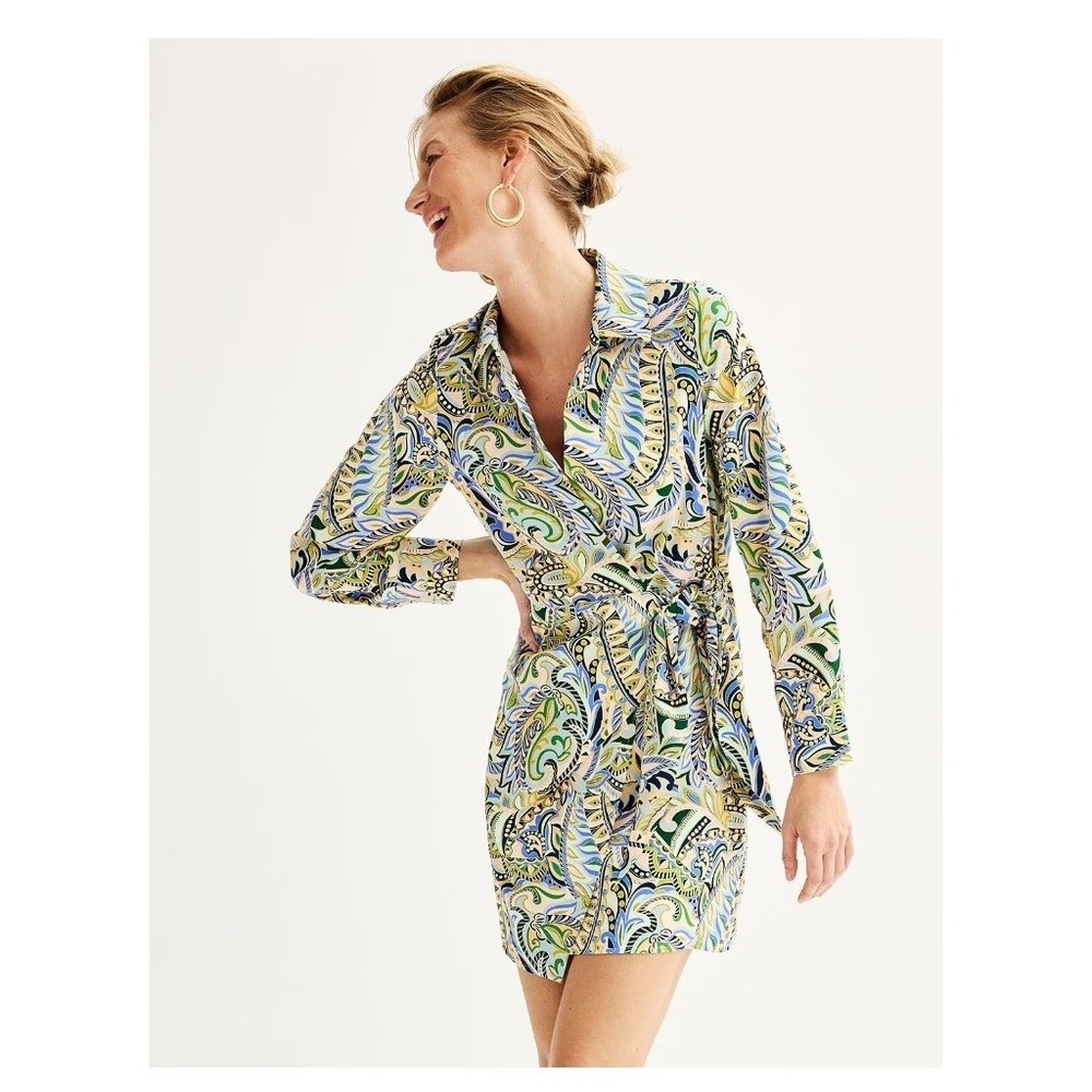Intempo Womens Paisley Print Long Sleeve‎ Wrap Shirt Dress XL